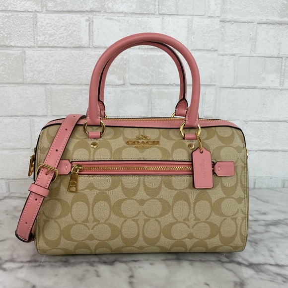 Coach Signature Light Khaki Pink Rowan Satchel - Picture 1 of 10